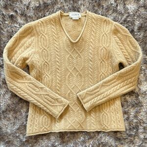 J. Crew Women's Cable Knit V-Neck Sweater in Tan 100% lambswool